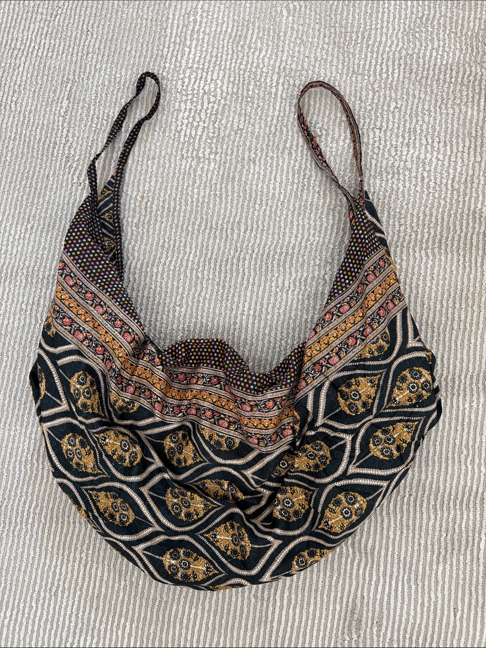 Boho Patterned Black and Gold Sling Fabric Bag -